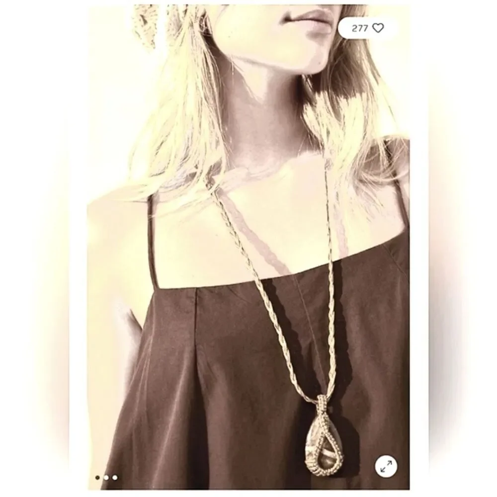 FREE PEOPLE Genuine Stone Pendant Boho Necklace-NWT $68 - Picture 4 of 4